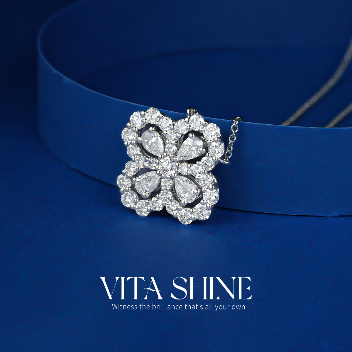 实验室培育钻石大号四叶草【闪耀钻石】铂金吊坠一体链