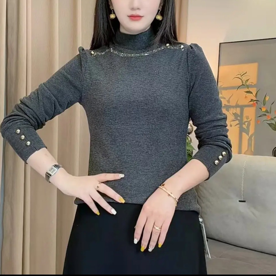 2025秋冬烫钻减龄洋气百搭显瘦弹力长袖上衣打底衫女
