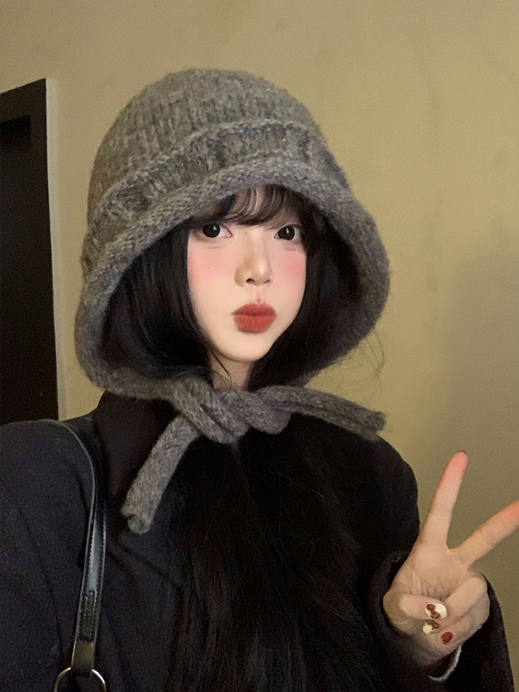 巴拉克拉法帽子女秋冬天保暖灰色针织毛线帽子骑行防寒护耳雷锋帽