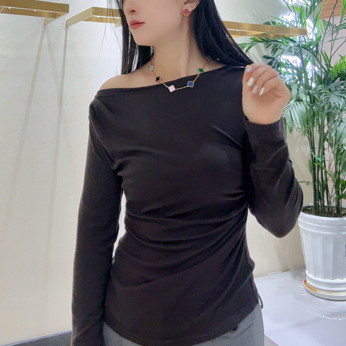 性感风长袖通勤极简风一字领T恤内搭高领自发热