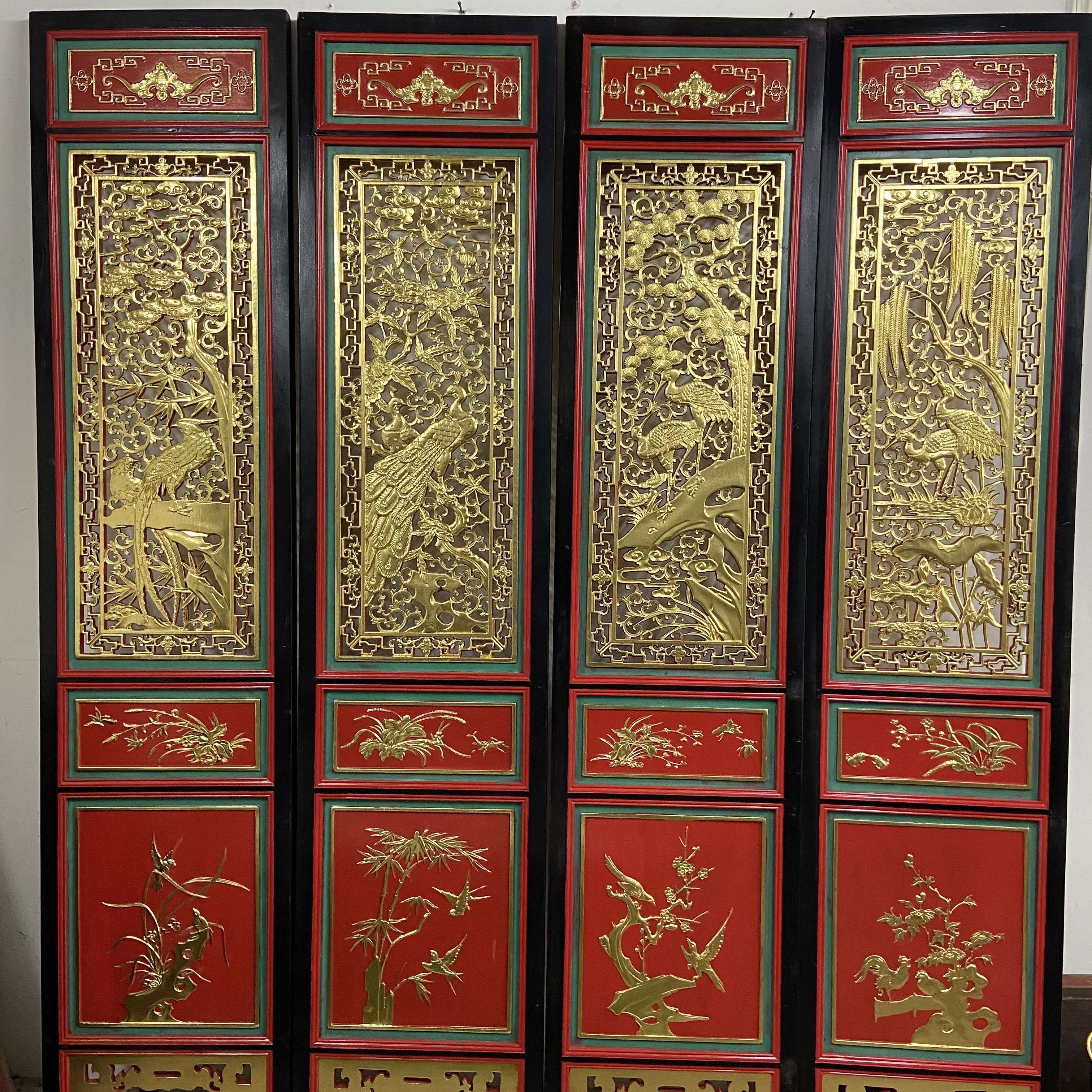 鎏金四季花鸟屏风隔断双面工