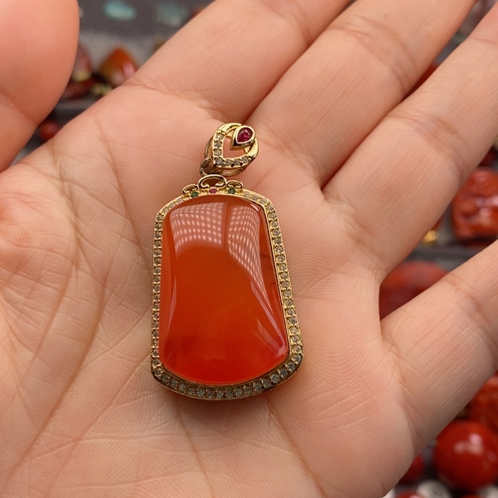 南红玛瑙合金吊坠(不含链)
