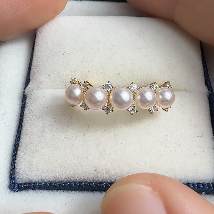 淡水珍珠戒指银S925镶嵌4-5mm