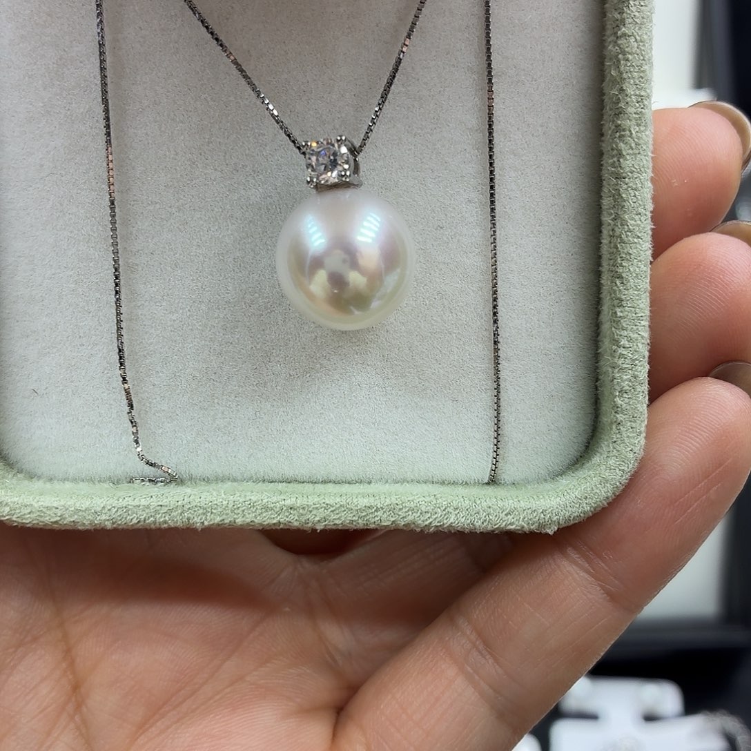 银珍珠吊坠13-14正圆