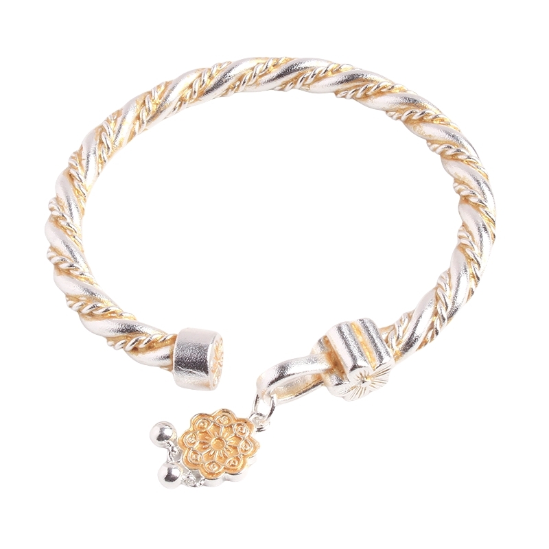 足银手镯 足银999.9手镯 5号珐琅彩黄财神