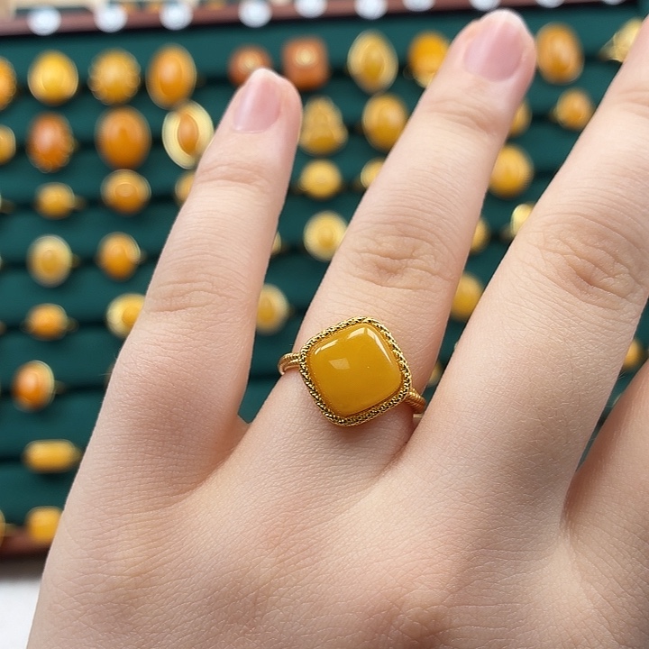 琥珀银S925镶嵌戒指