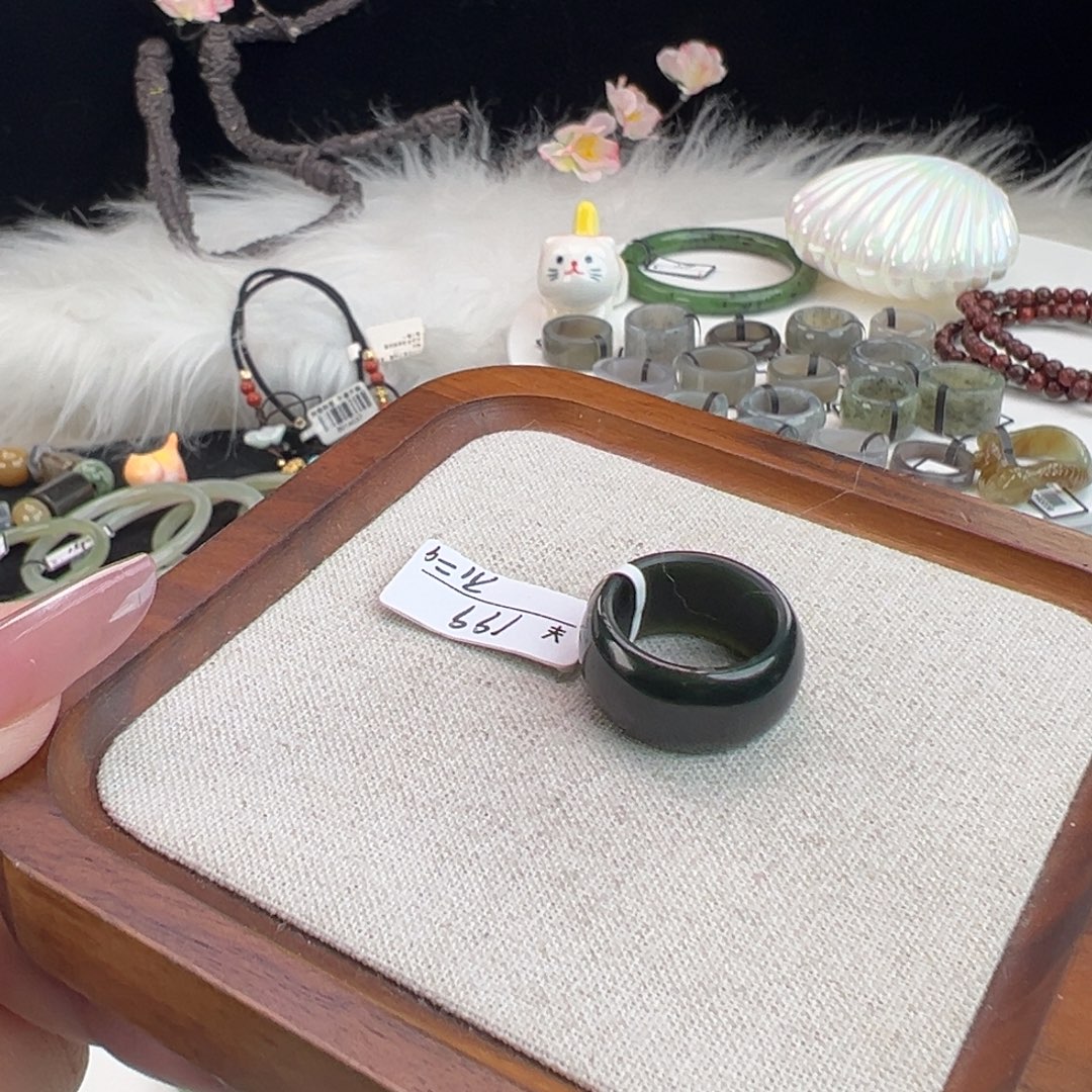 和田玉未镶嵌戒指N87墨青轮胎直径17不退换