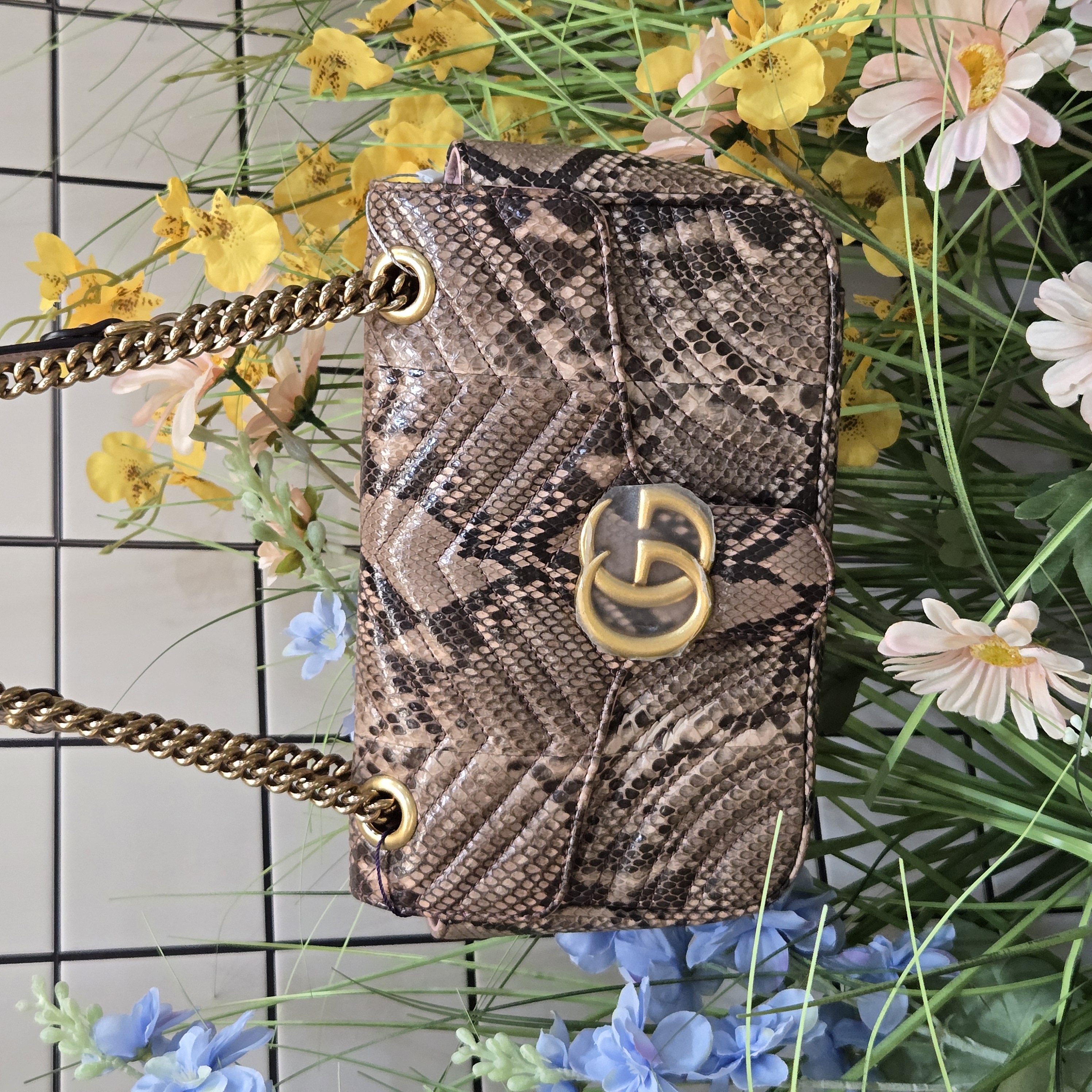 99新 GUCCI/古驰 达达/蛇皮马蒙26链条包