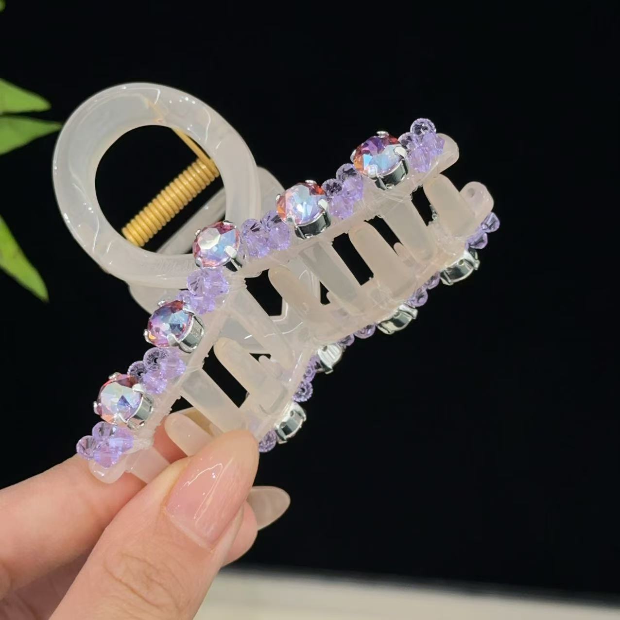 FUXI/福熙【紫苏】新品施华洛系列轻奢百搭紫色高八抓夹1315