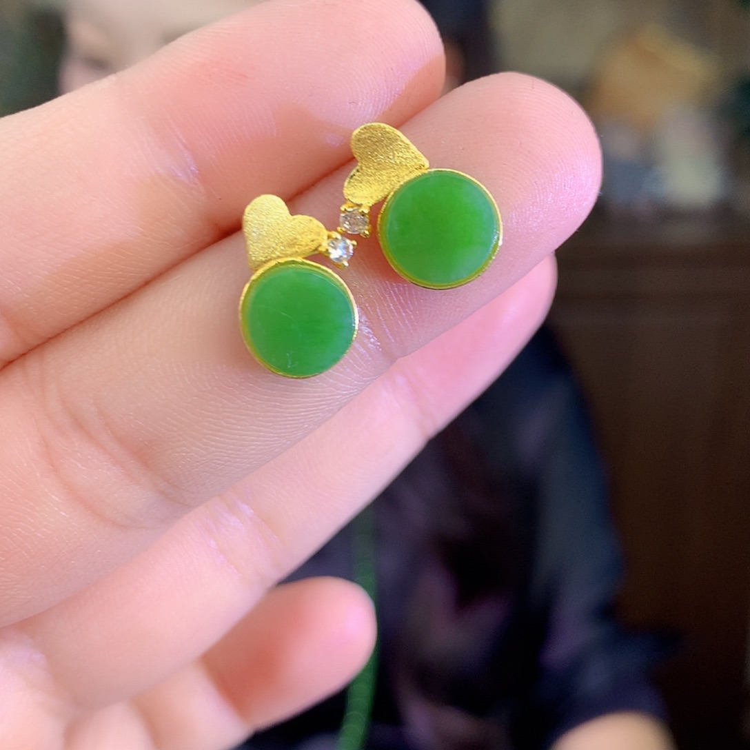 吊坠(不含链)银S925镶嵌和田玉（碧玉）耳饰