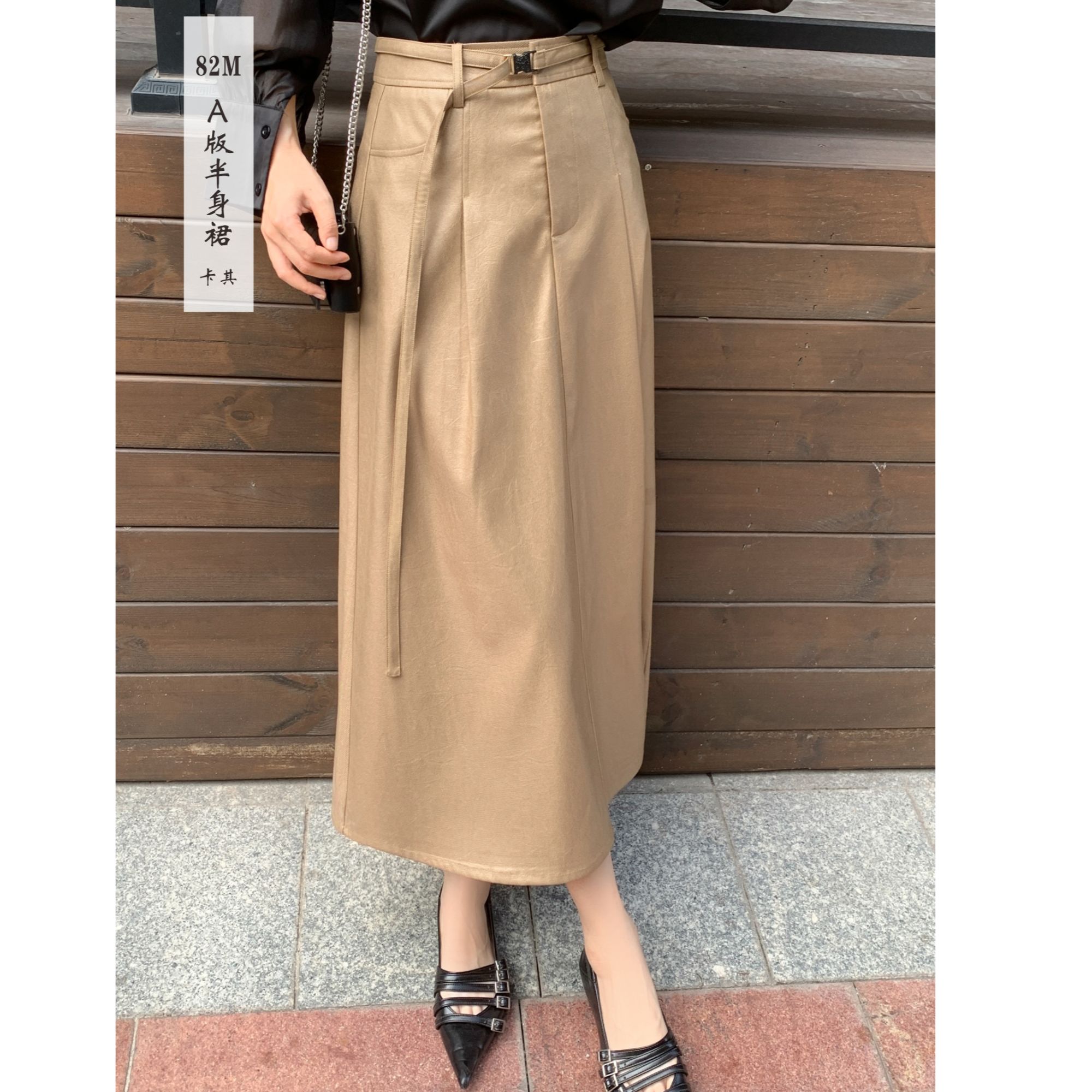 YH57-782女装春夏专柜新中长款高腰百搭半身 A字裙休闲中长裙