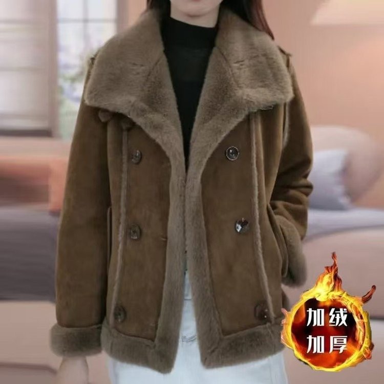 新款外套短款保暖短外套女士加绒翻领加厚翻领百搭气质女