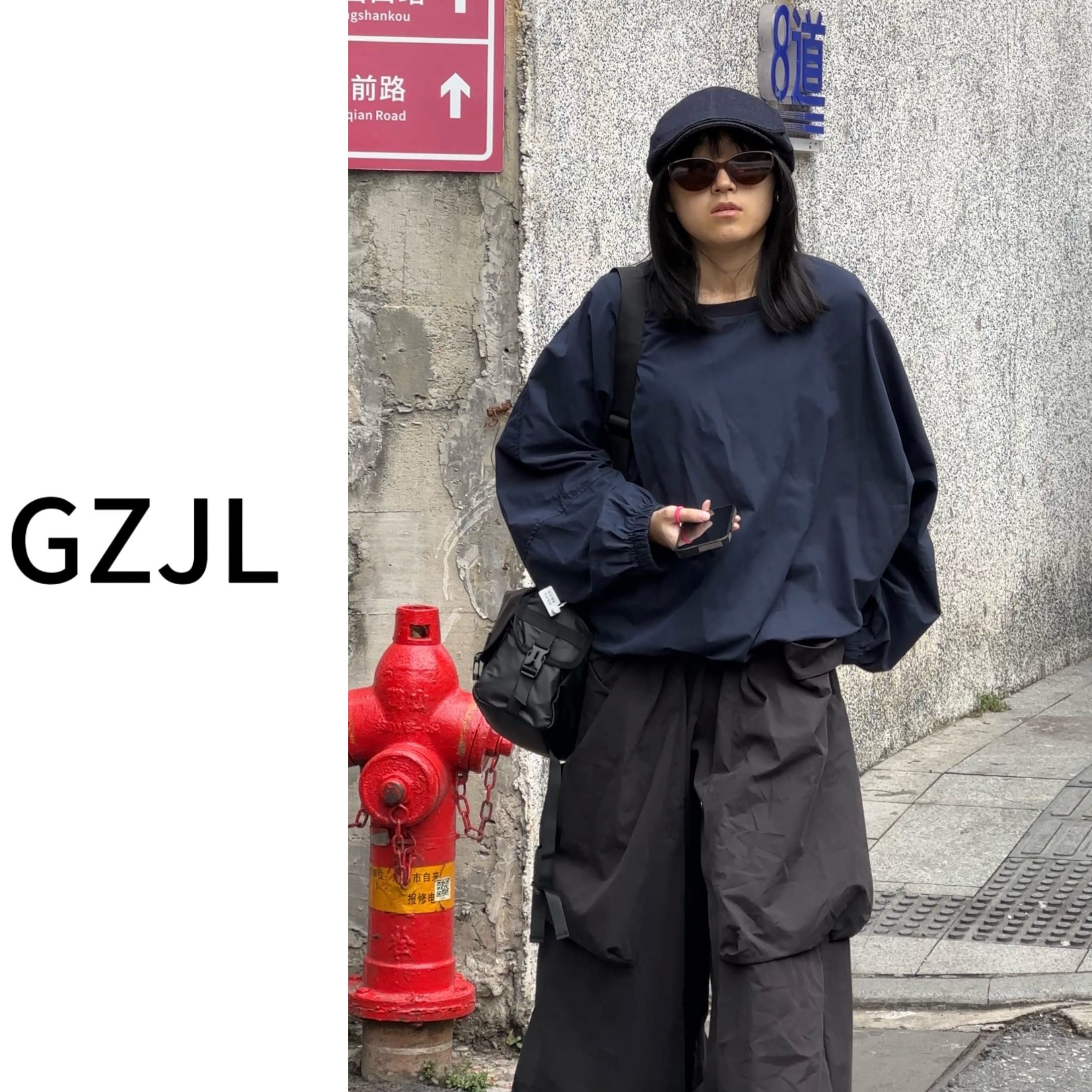 2026年春款宽松慵懒风长袖纯棉圆领百搭蝙蝠袖衬衫女中长