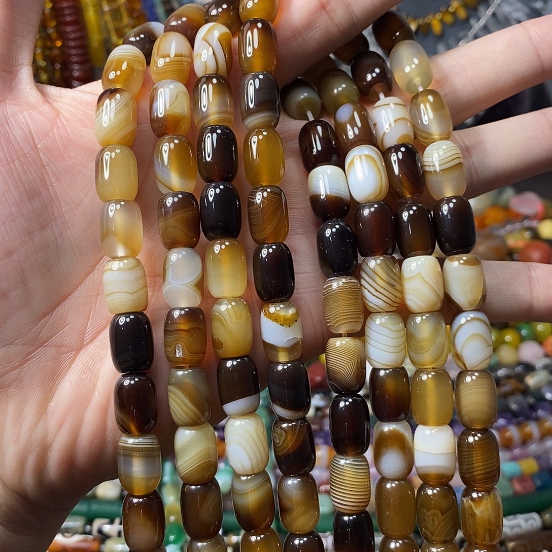 石英质玉未镶嵌，美拉德缠丝玛瑙桶珠10×14mm，