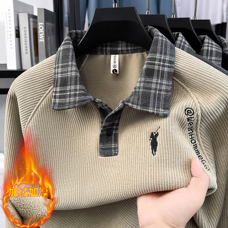 【700克重磅加绒加厚】冬季新款刺绣保罗正品时尚针织衫长袖毛衣