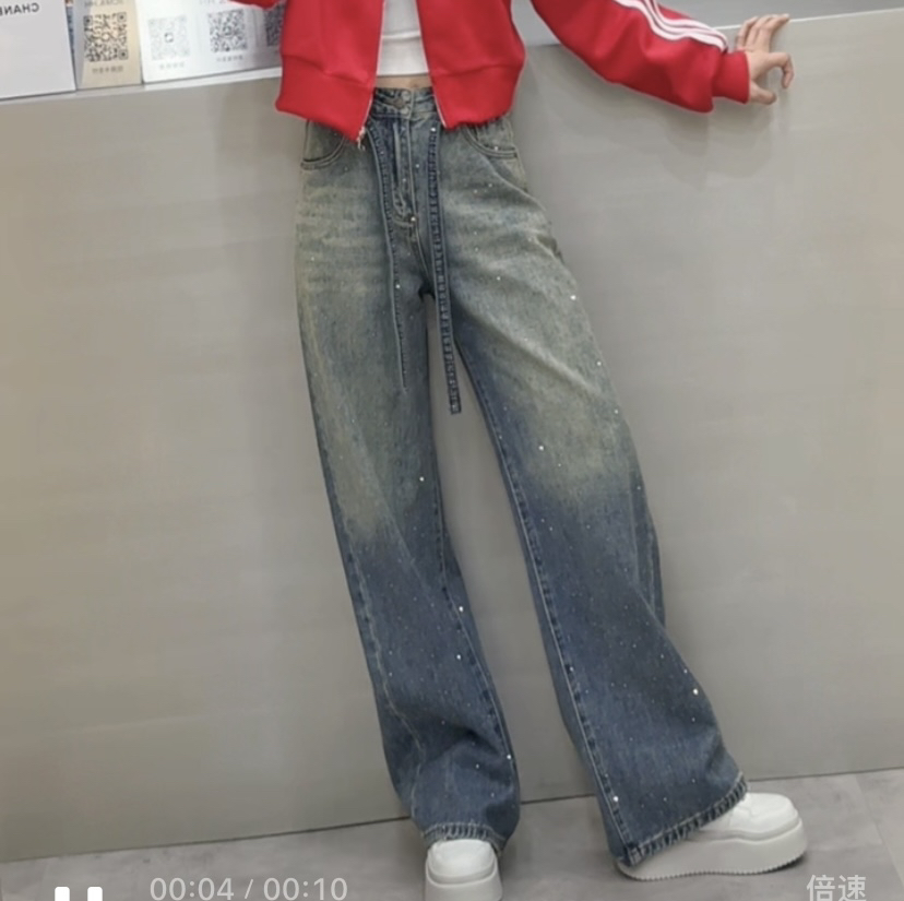春装新款腰带带钻牛仔裤