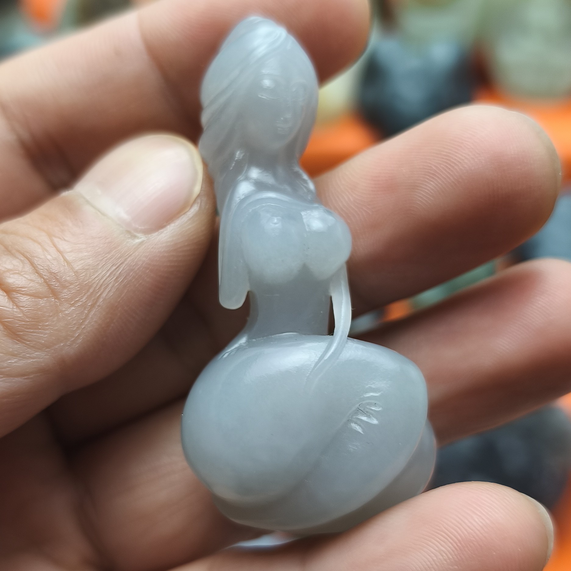 和田玉，烟紫，立体圆雕，精雕细琢，玉美人，遇贵人