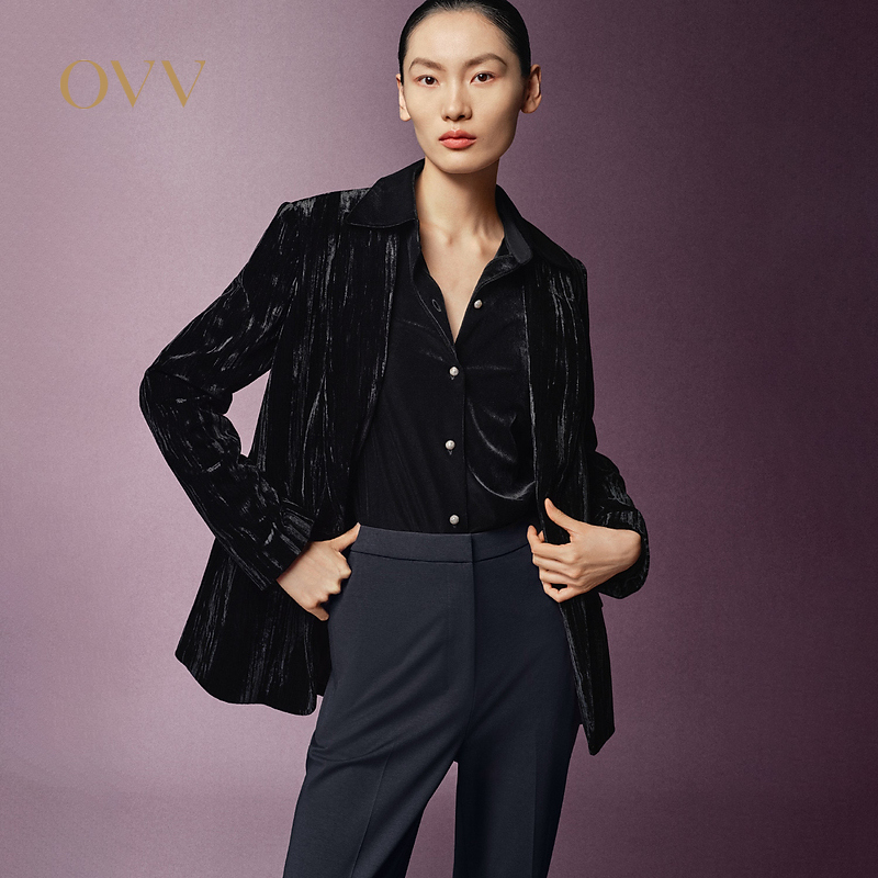【极夜丝绒】OVV秋冬新女装戗驳领通勤休闲西服外套GTXEJ34106A