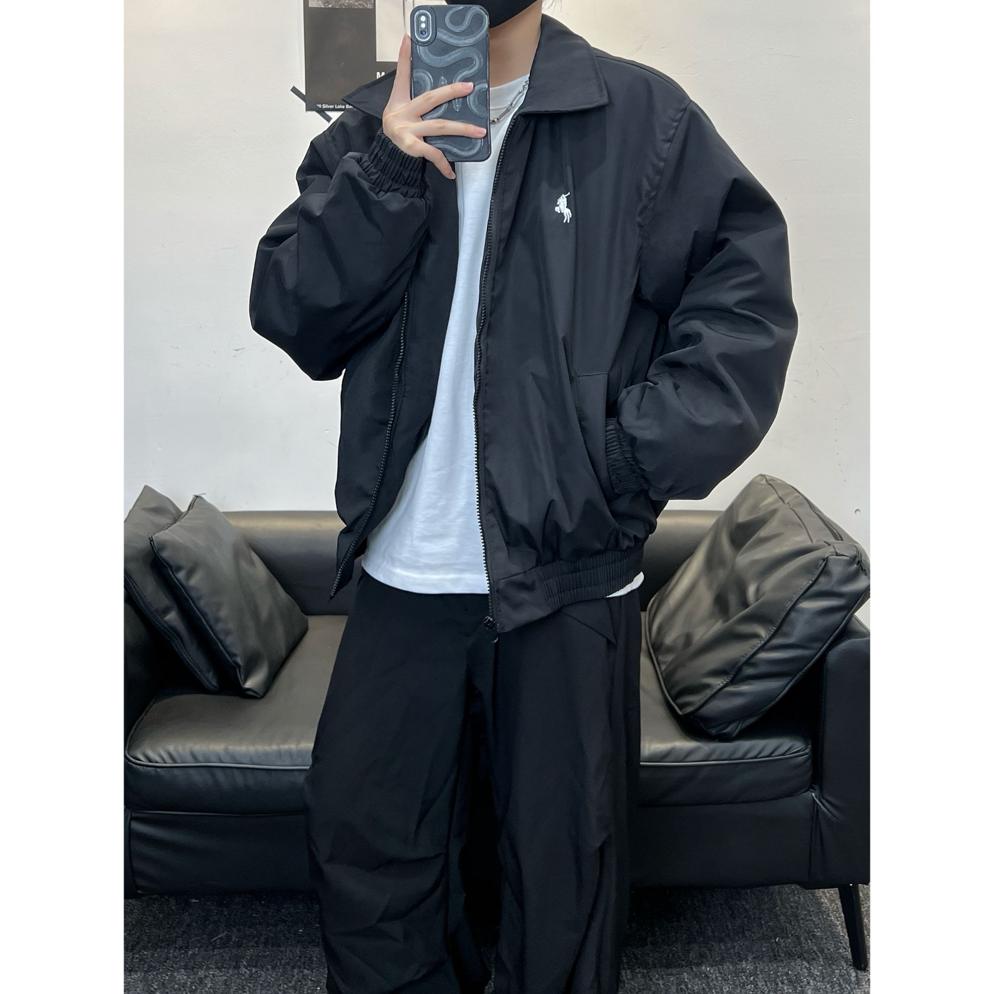 冬季vibe风刺绣棉服男士高街加厚休闲保暖百搭宽松短款棉衣外套潮
