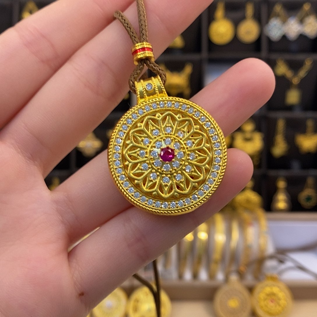 银无窗花罗盘吊坠1140