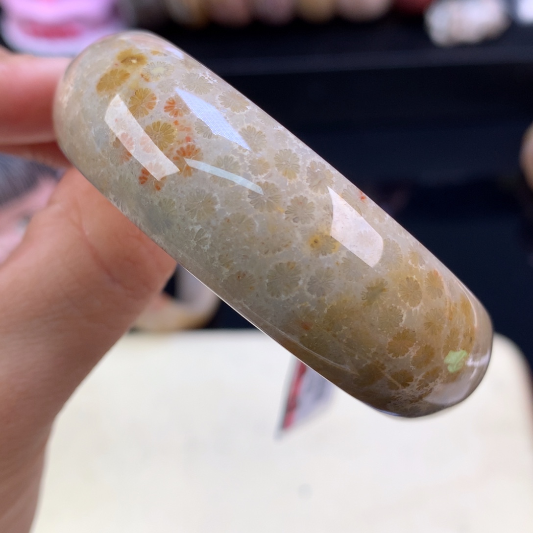 硅化珊瑚（珊瑚玉）未镶嵌颈饰五折绿底小雏菊52.4圈（17号）