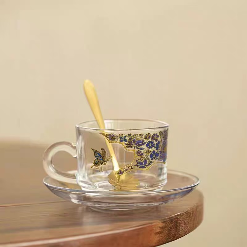  G3507-玻璃变色蝶恋花咖啡杯（带汤勺）