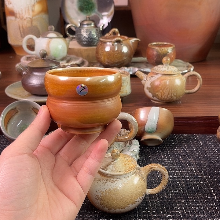 柴烧中白泥葫芦杯