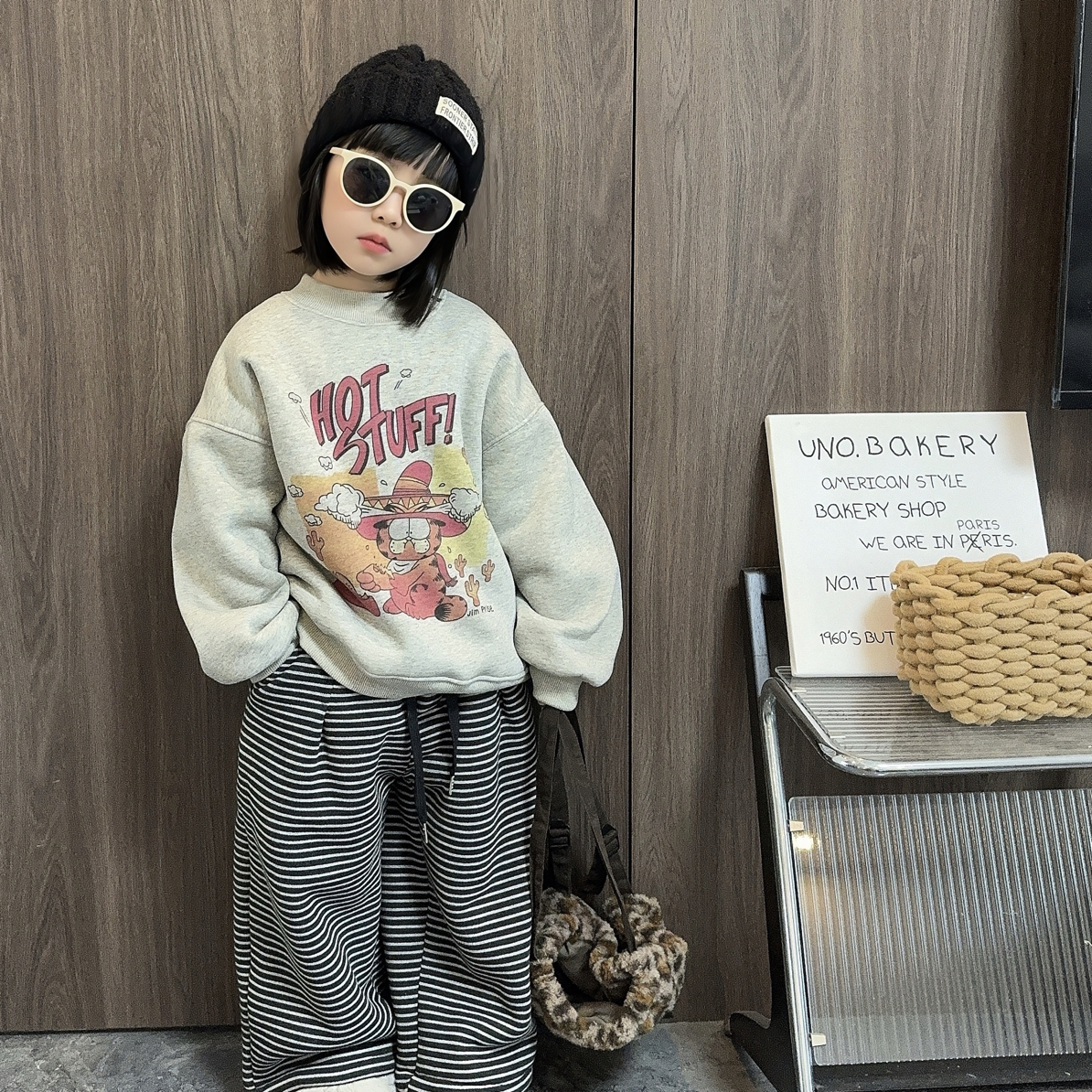 【熙熙TY】韩版儿童卡通加绒羊驼绒卫衣男女童冬季保暖套装两件套