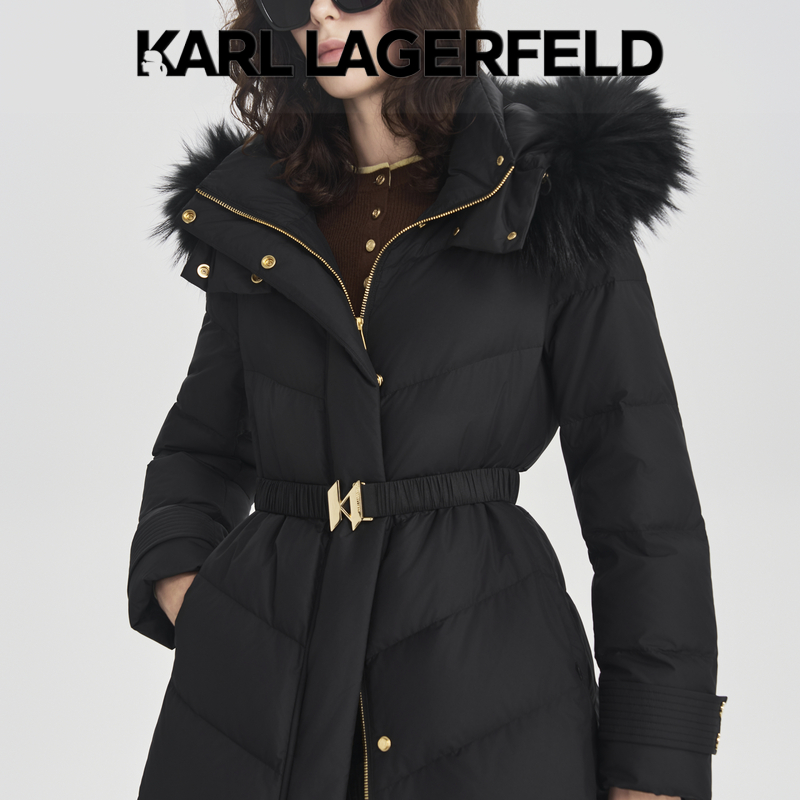 【晨粉专享价】KARLLAGERFELD毛领收腰长羽绒服M27E4016