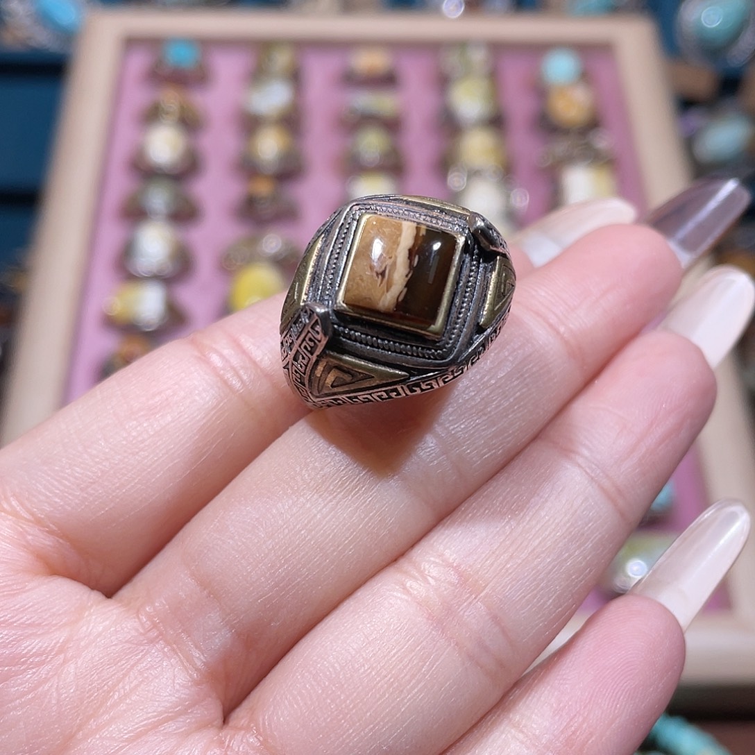 琥珀银S925镶嵌戒指戒指