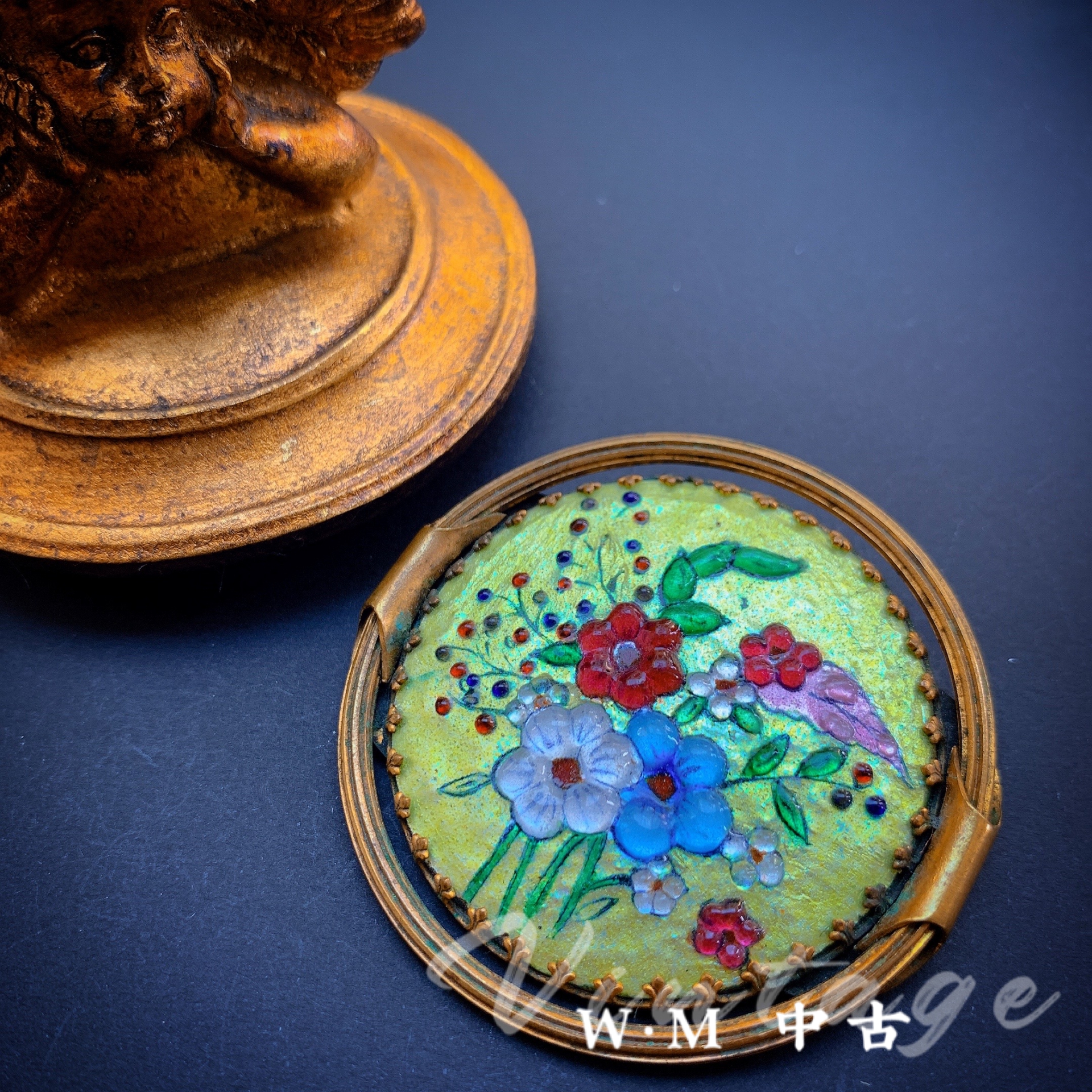 铜合金胸针 W·M中古-vintage胸针