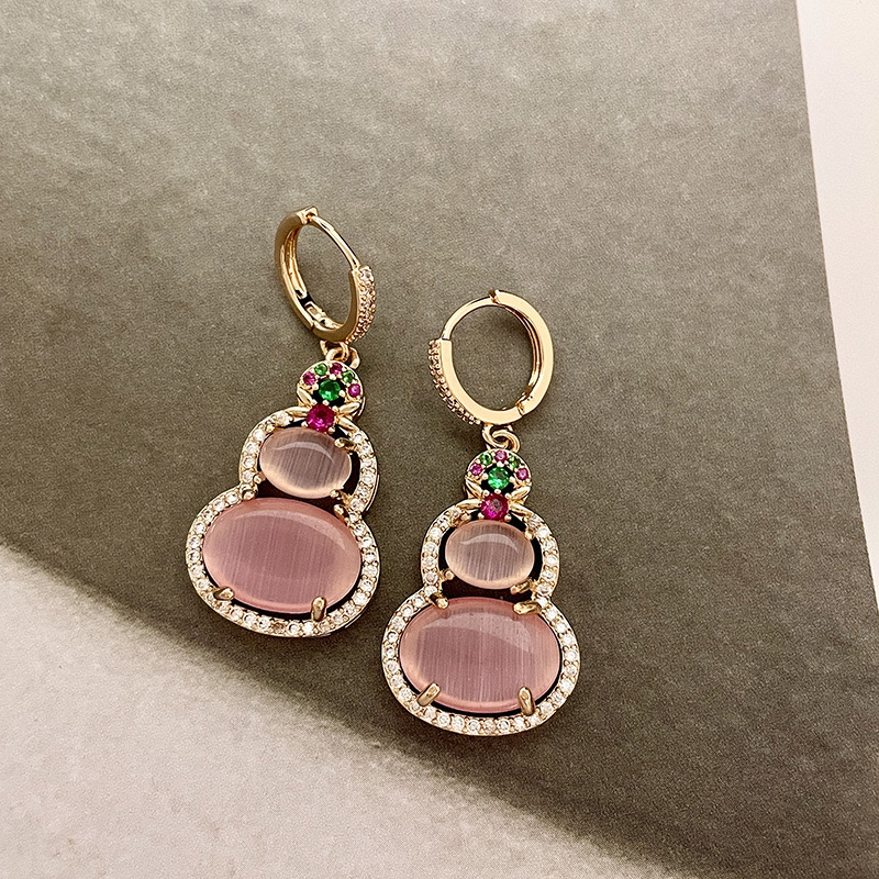 合金耳饰 粉色葫芦猫眼石耳圈