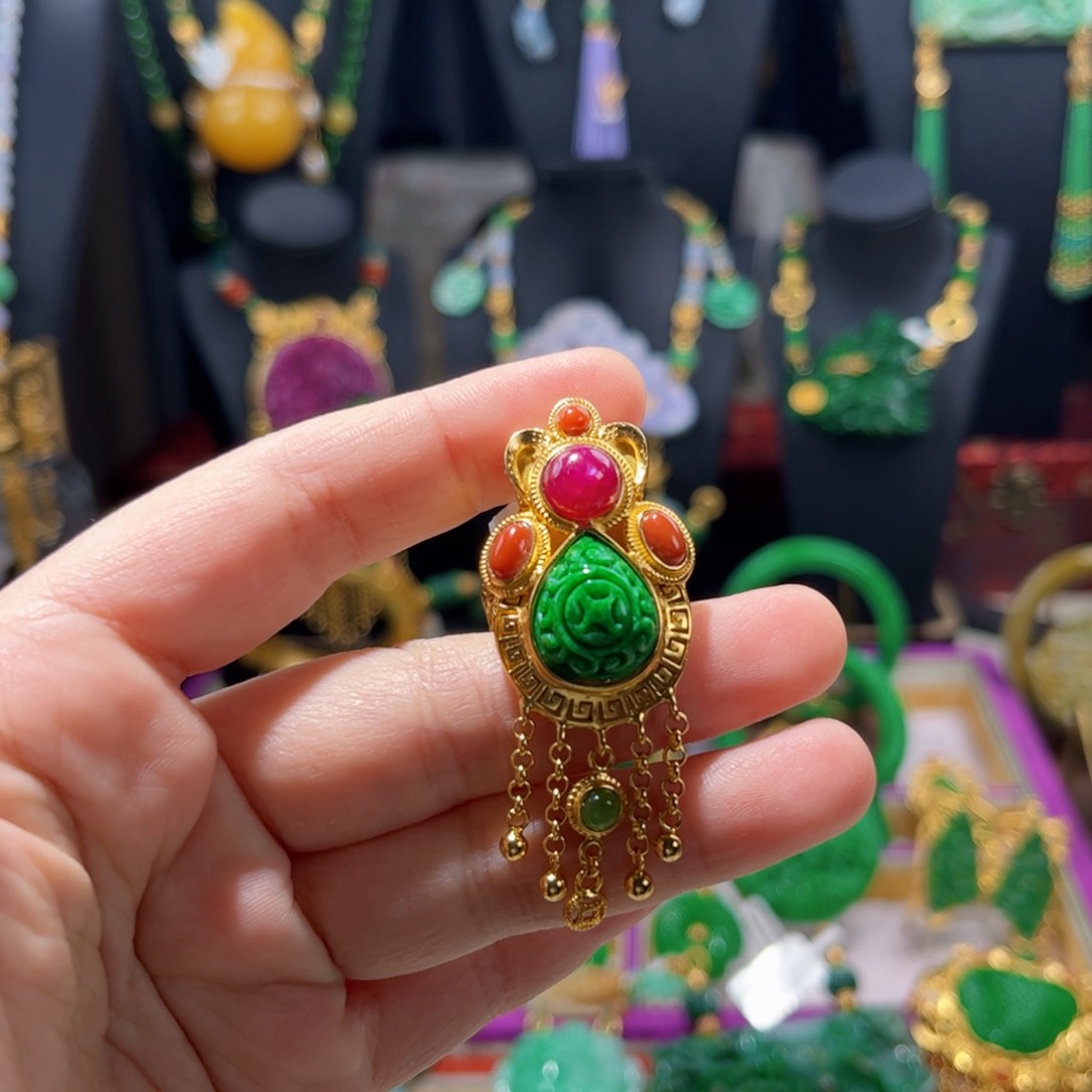 【闪购商品】翡翠戒指银S925镀金镶嵌福利