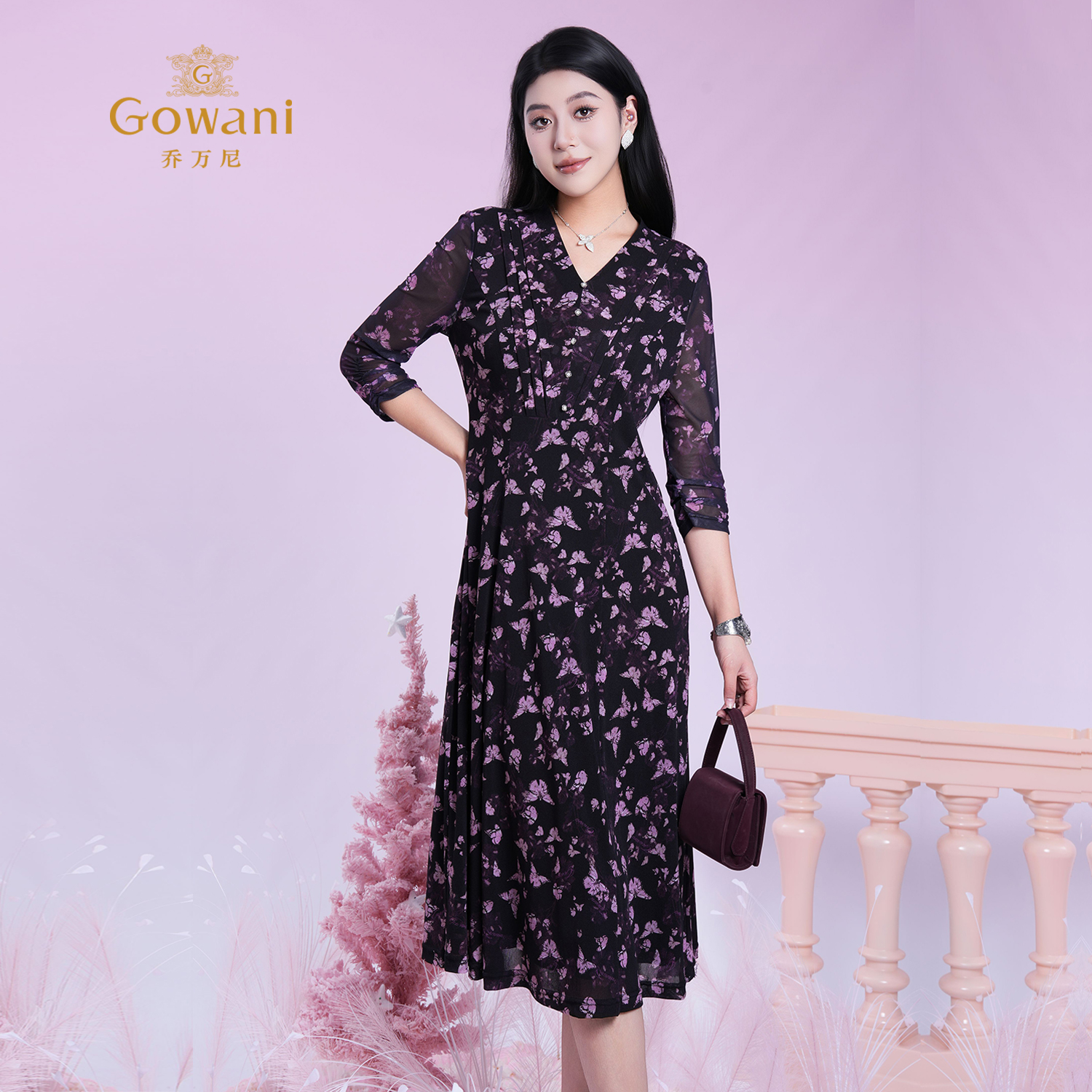 Gowani/乔万尼2025夏商场同款碎花法式晕染度假风连衣裙ED2E523