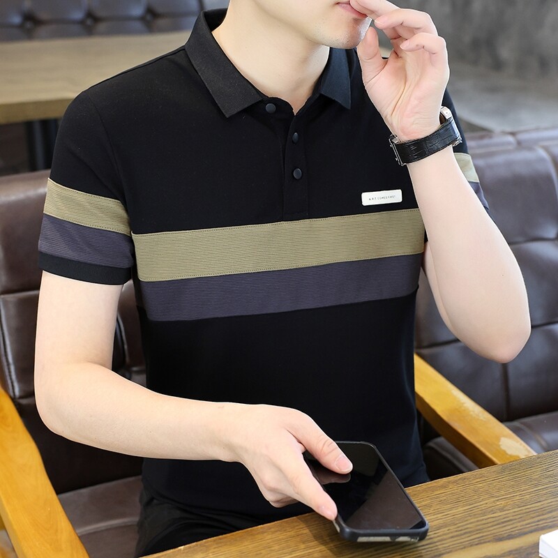 POLO衫男士珠地棉短袖2025夏季新款潮流修身冰丝翻领T恤有领男装