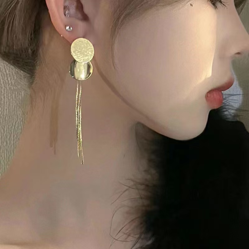钛钢耳饰 长款轻奢流苏金色气质风女耳环时尚复古百搭两戴耳饰