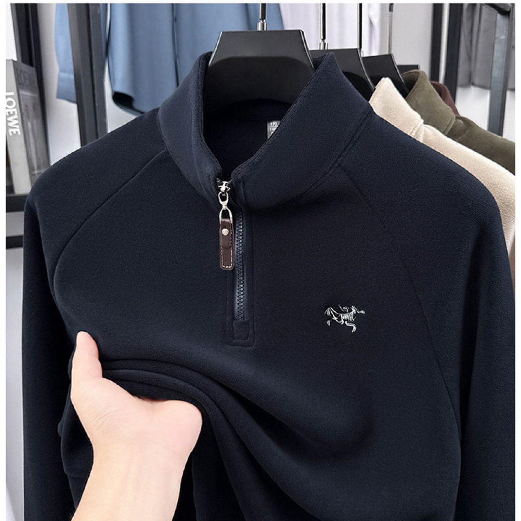 男士冬季奥粒绒半拉链立领刺绣卫衣加绒加厚保暖德绒休闲打底衫