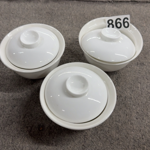 泥塑磁州窑出口尾货盖碗3只遐思品