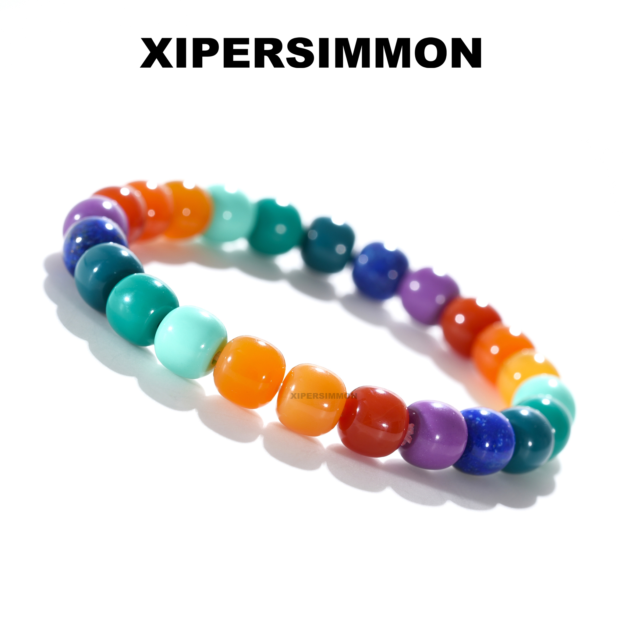 925银手链 8mm多宝手串彩虹手串多巴胺糖果色精归圆百搭叠戴设计