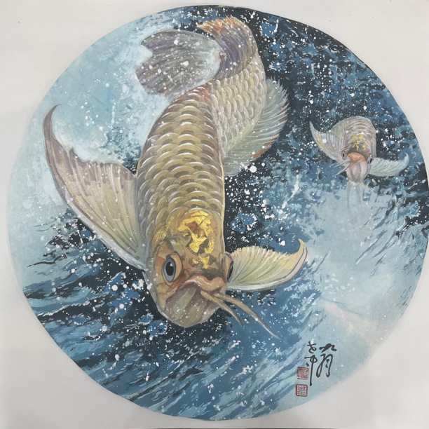 金龙呈祥国画斗方