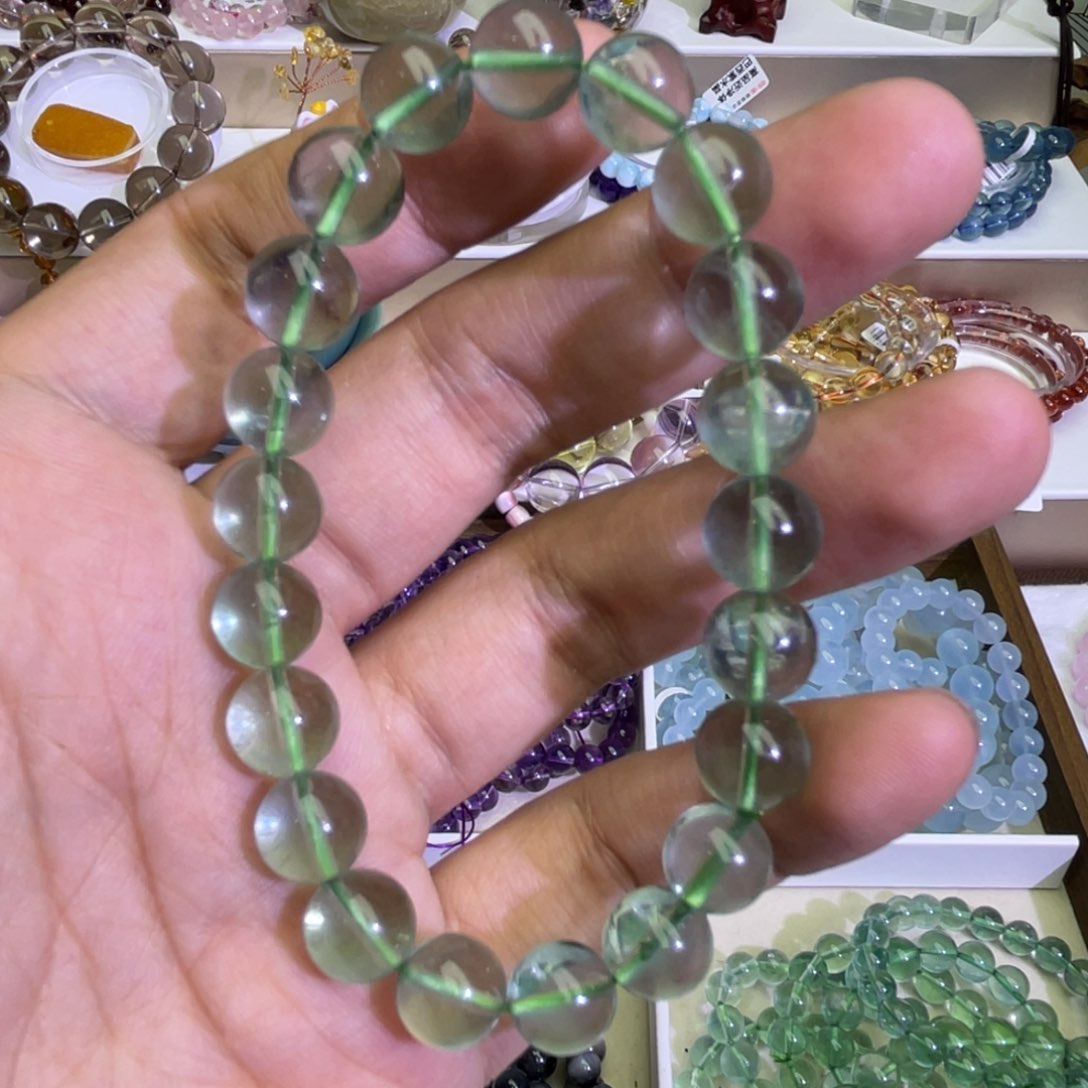 发晶手链未镶嵌冰透薄荷绿萤石9.8m