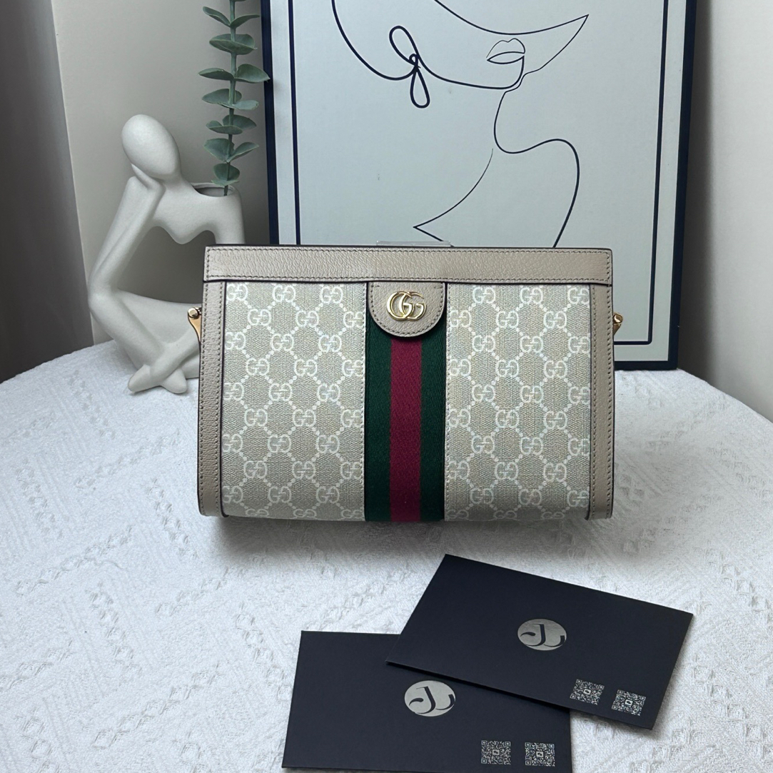 95新 GUCCI/古驰 夹子老花 燕麦色 /JW7847