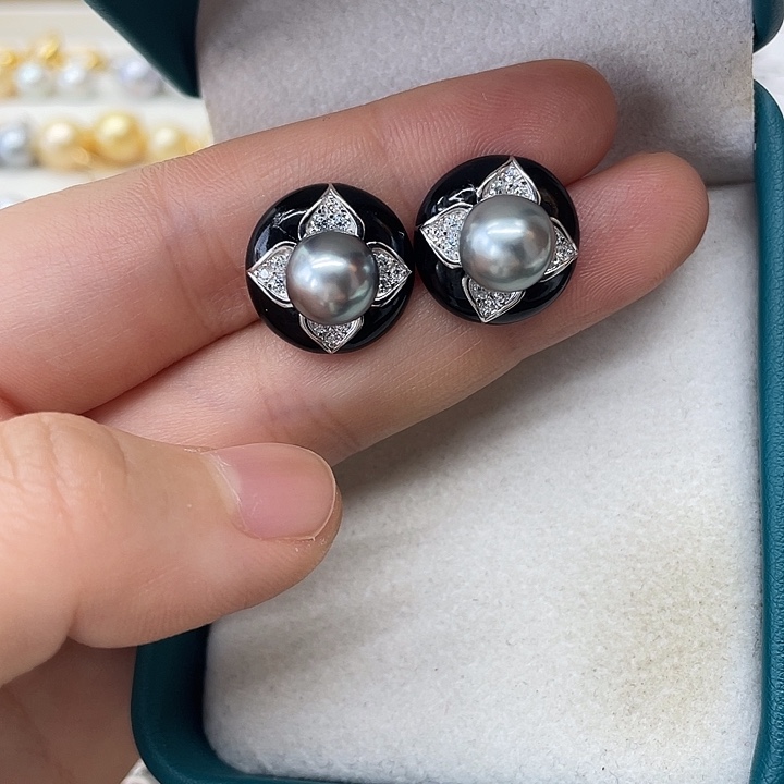 银S925镶嵌海水珍珠耳饰