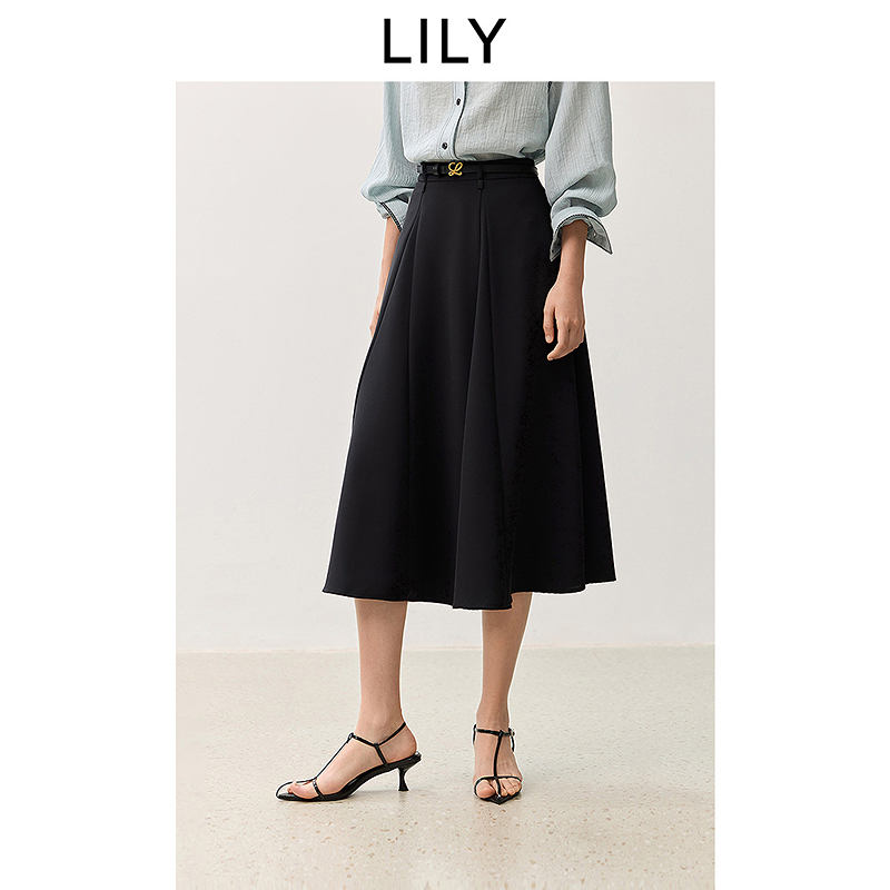 LILY2025秋新款格雷系优雅商务A字休闲百搭通勤半身裙125329C6947
