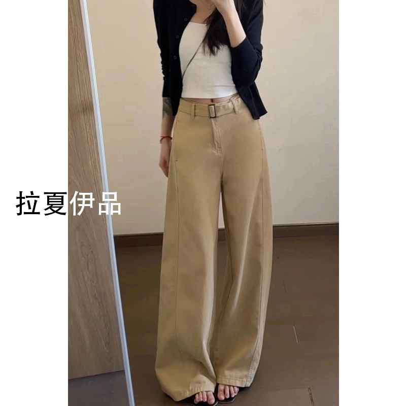大码胖mm定制2025秋季新款高腰牛仔裤女宽松显瘦休闲阔腿裤配腰带