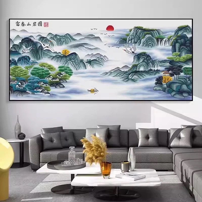 2.3大格纯手工绣好的十字绣刺绣成品818富春山居图装饰画客厅挂画