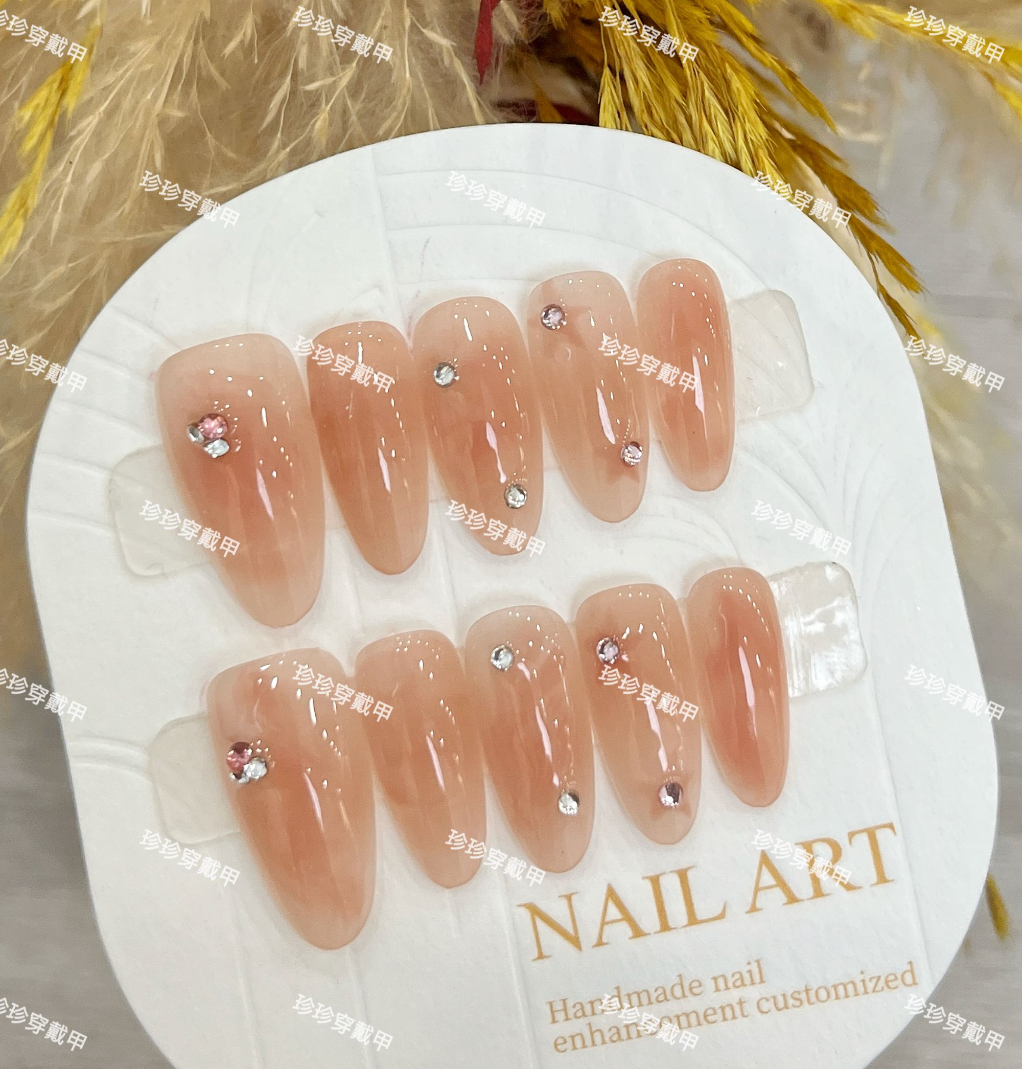 【蜜柚千层】珍珍手工穿戴甲日常简约晕染星星条纹可拆卸美甲贴片