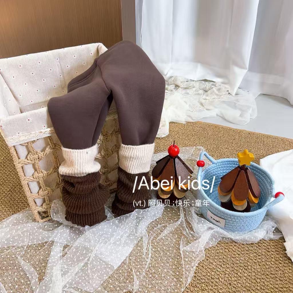 【022】甜久加厚咖色打底裤童装