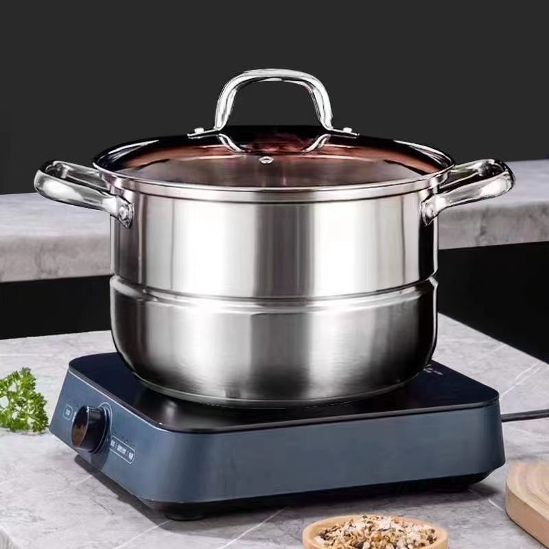 【26厘米汤锅内置蒸架】电磁煤气炉通用 破损问题联系客服补