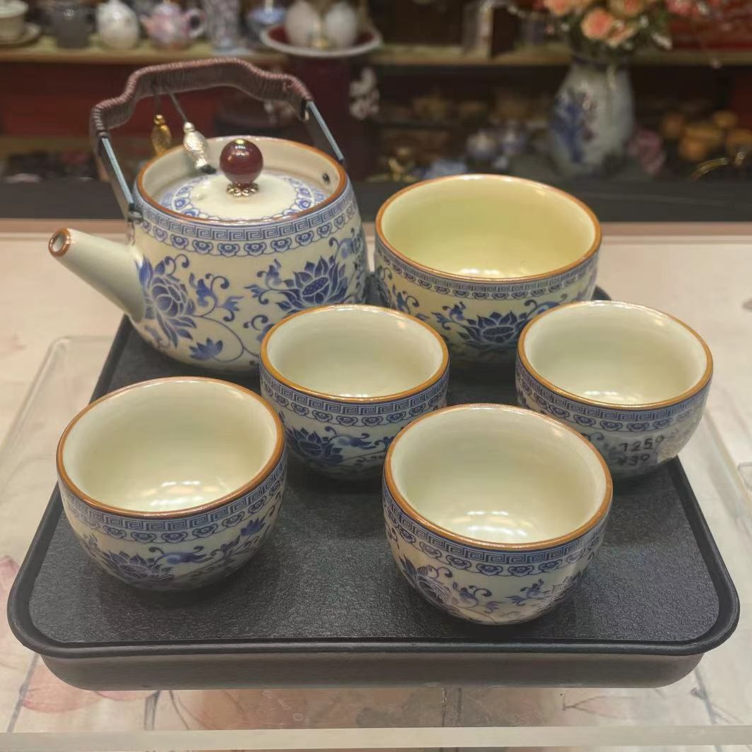 黄汝窑沟藤2号提梁壶+1主人杯+4杯+盘    1259（B)